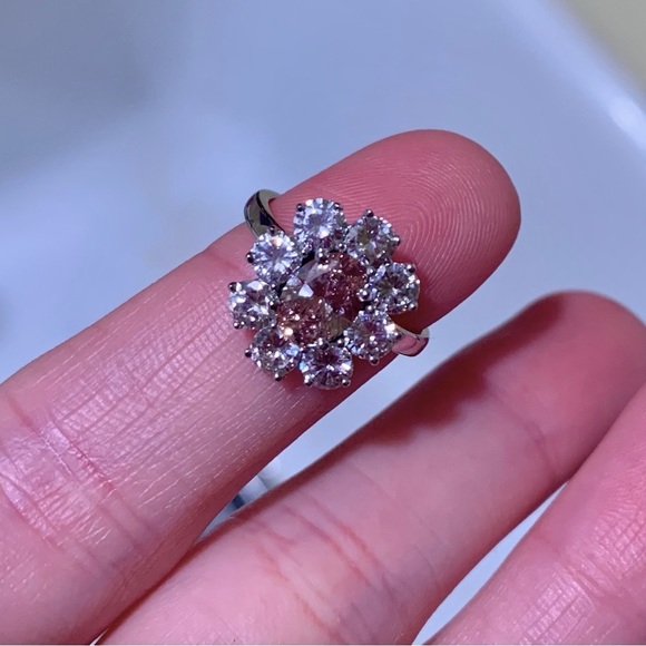 Pink diamond 0.75ct halo white gold ring